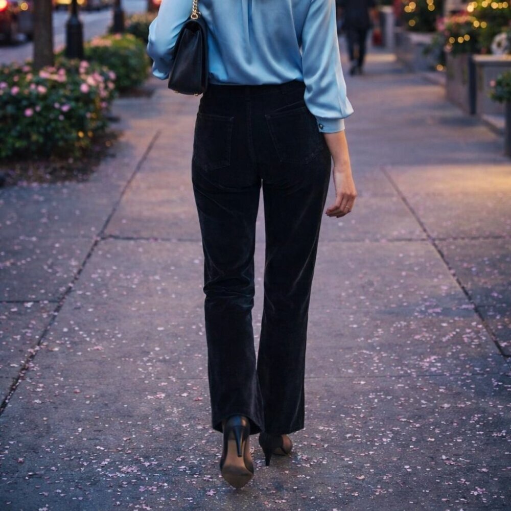 Talbots Black Velveteen Straight Leg Pants Size 10 NWT Classic Velvet Trousers